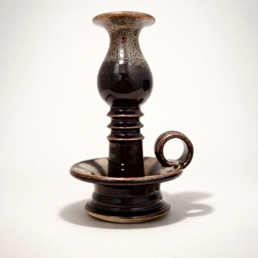 GORGEOUS HANDMADE STUDIO POTTERY CHAMBERSTICK TAPERED CANDLE HOLDER - SURF SHACK